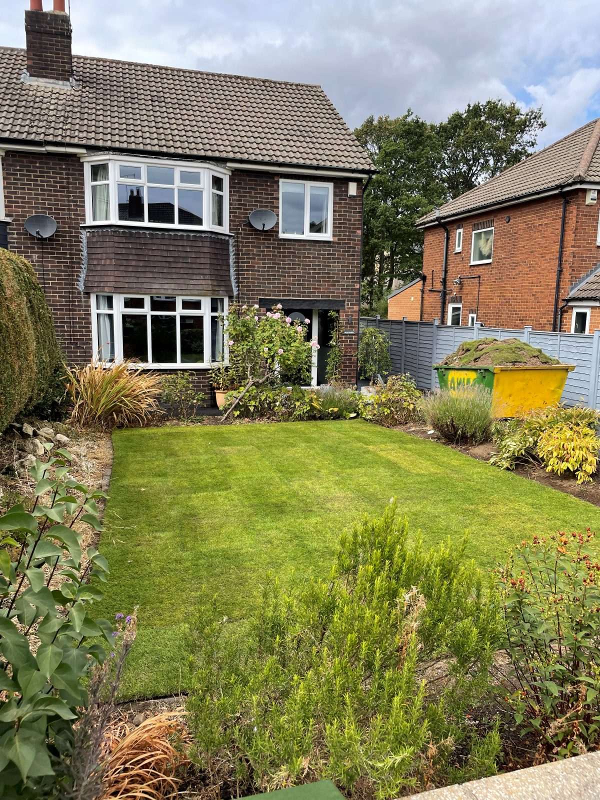 Front garden lawn installation at a semi-detached home in Leeds