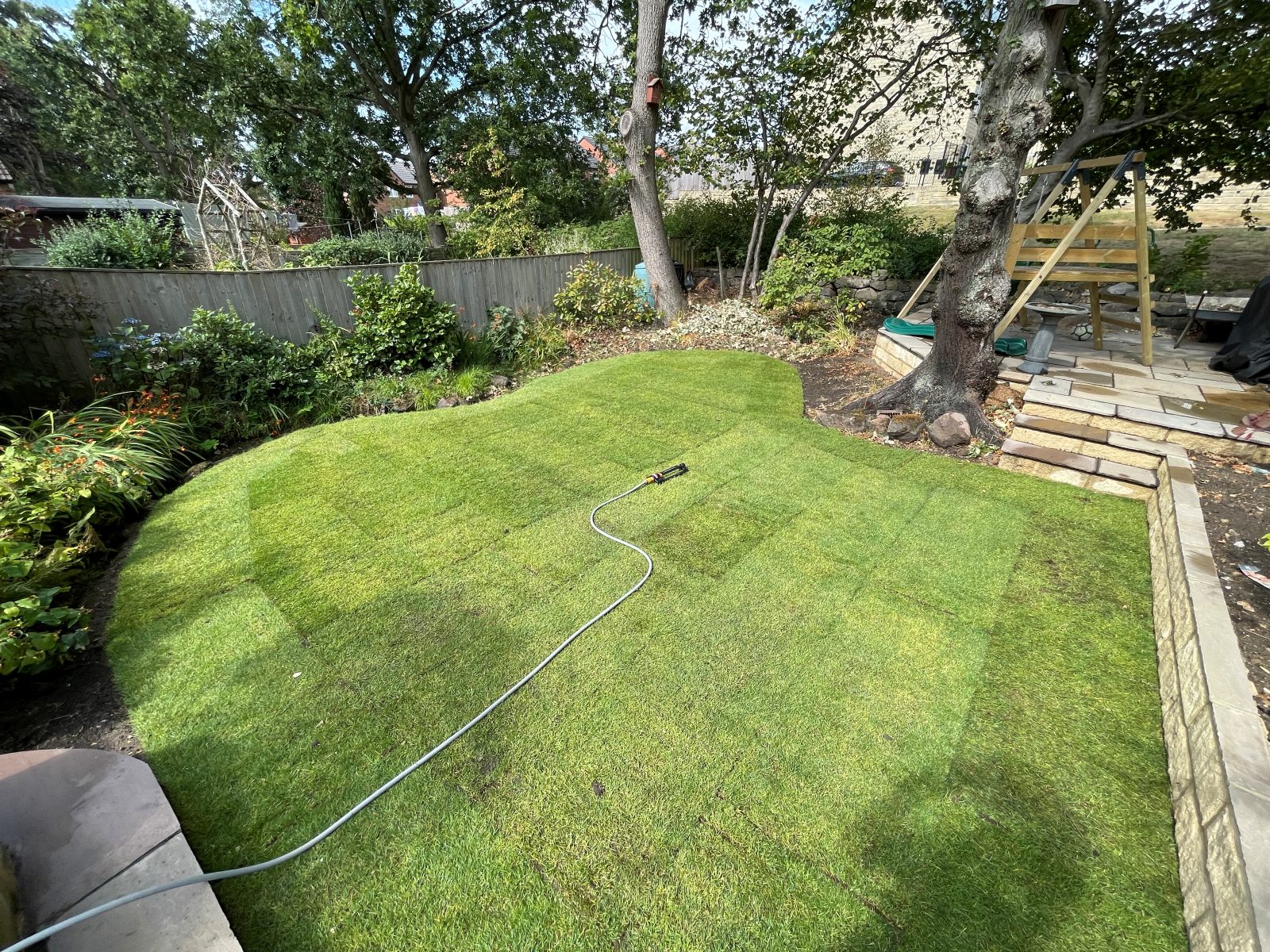 Circular lawn in a mature Leeds garden