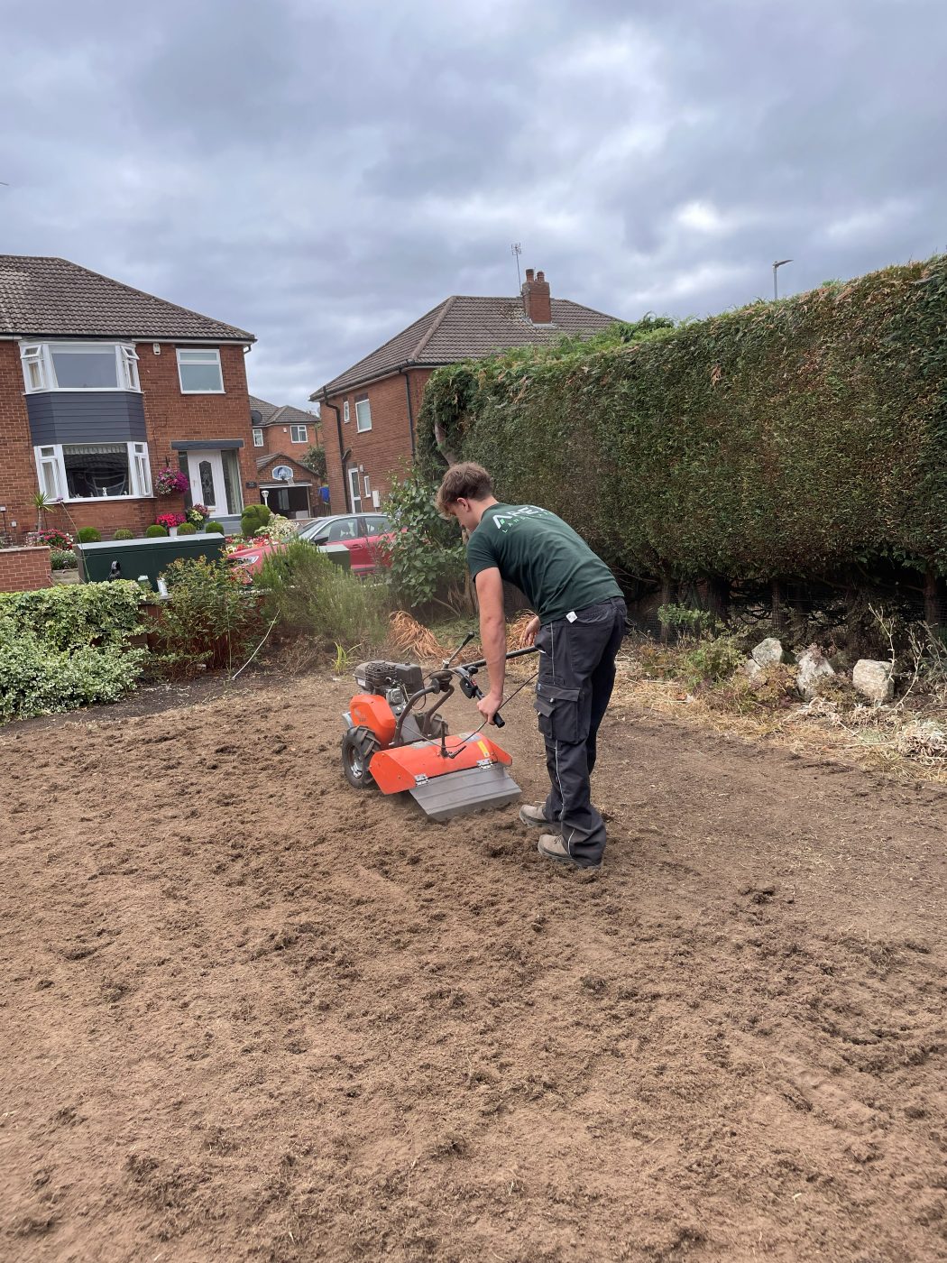 Rotavating a Leeds garden in preparation for new turf